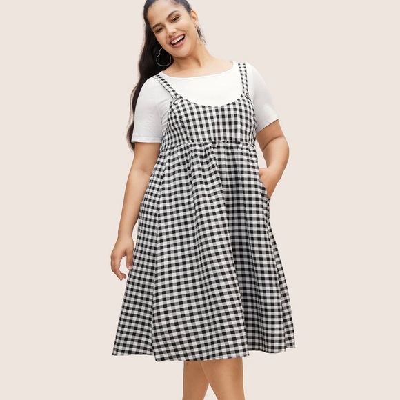 BloomChic Round Neck Gingham Adjustable Straps Dress - Picture 1 of 7